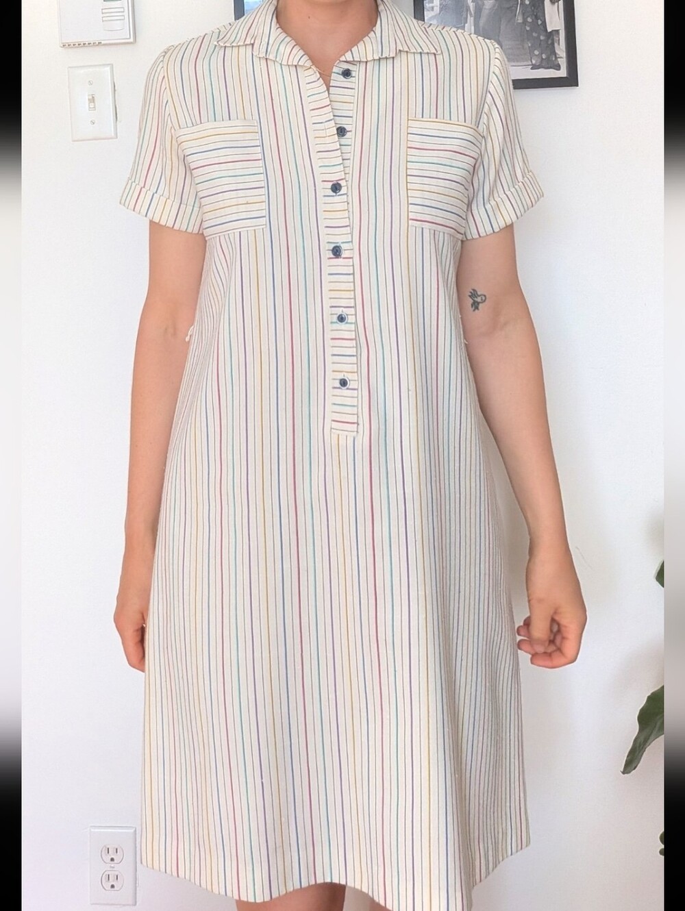 Beautiful Vintage Short Sleeve Striped Shirt Dress